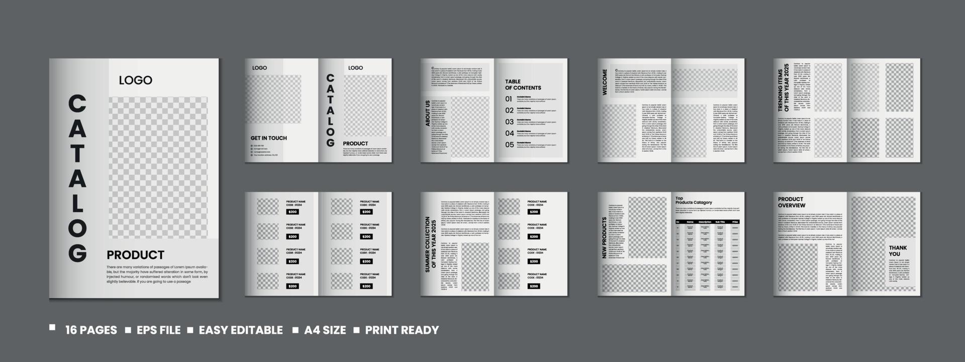 16 Pages product catalog, company profile, proposal, portfolio, magazine, annual report, a4 size template design vector