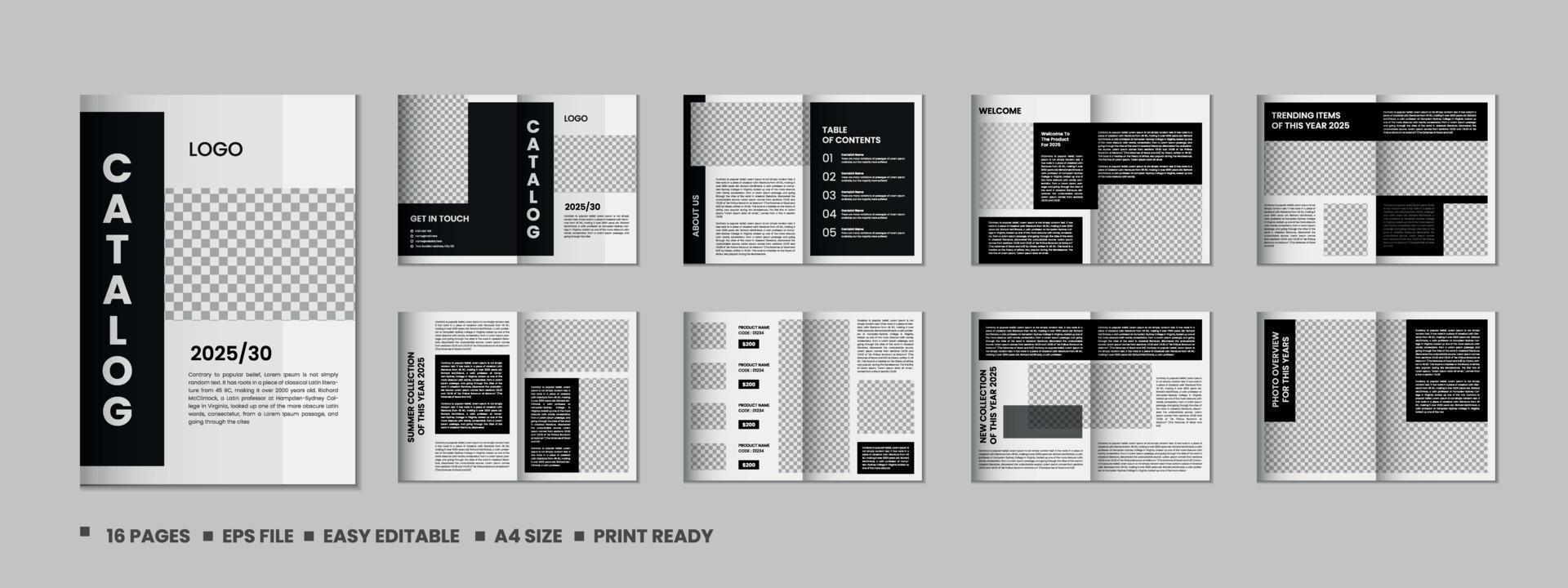 16 Pages product catalog, company profile, proposal, portfolio, magazine, annual report, a4 size template design vector