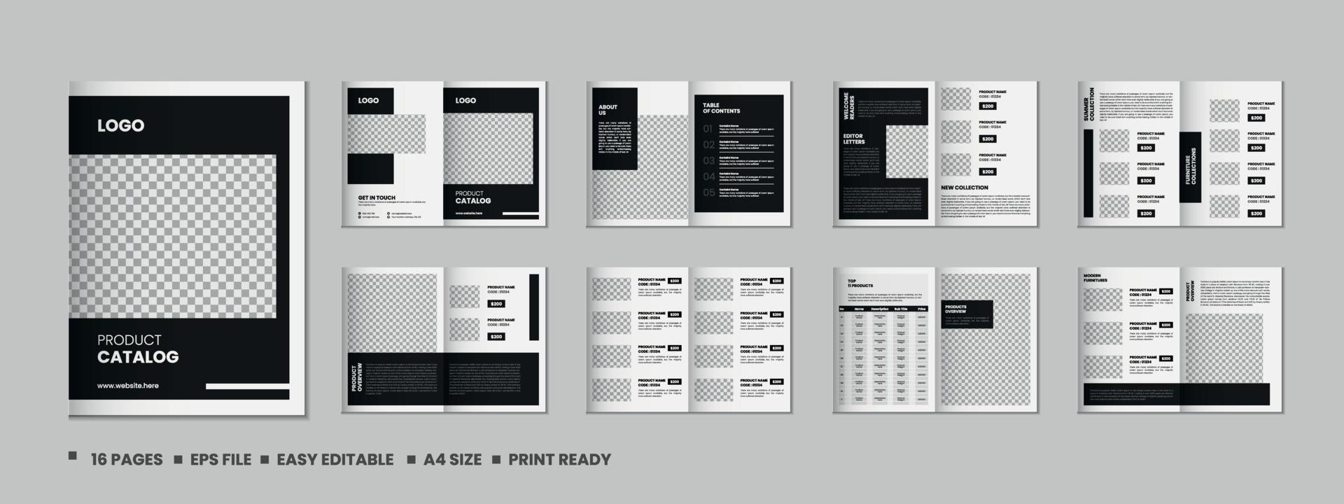 16 Pages product catalog, company profile, proposal, portfolio, magazine, annual report, a4 size template design vector