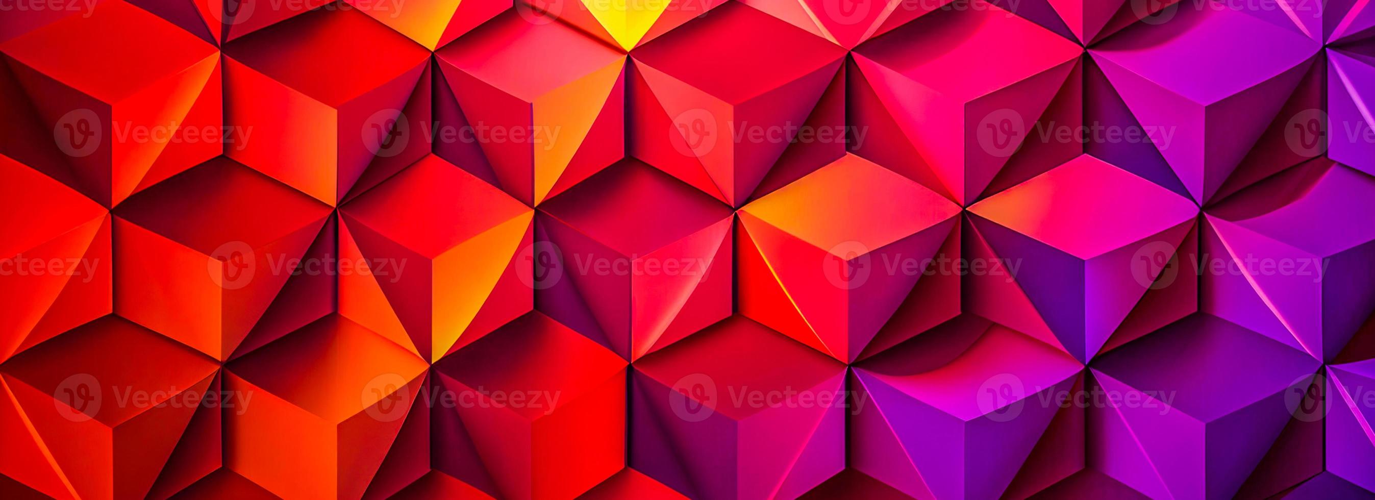 Abstract background consisting of geometric pattern. Gradient color from violet to red. Wide angle format banner photo