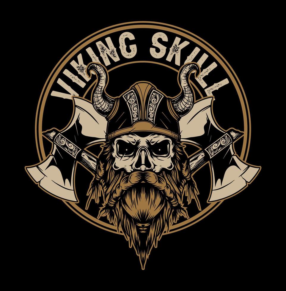 Viking skull with axe vector background emblem