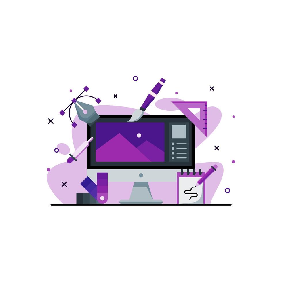 illustration of graphic design and tools used by designers vector