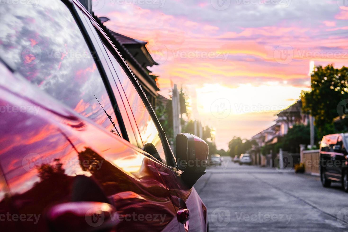 Travel car sea beach street automotive roadtrip sunset background for transport, travel of nature to vehicle auto silhouette landscape light sun car for travel journey trip summer lifestyle car 2023 photo