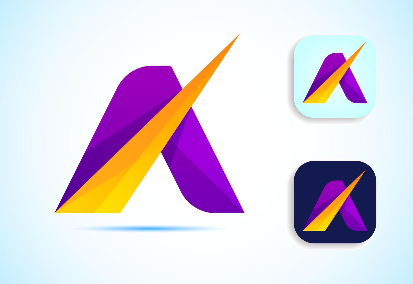 Abstract origami initial alphabet A logo design. Multi-color gradient letter icon vector illustration.