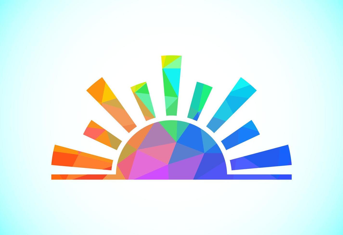 Abstract polygonal sun logo design, Solar sunburst icon. Geometric triangle shapes vector