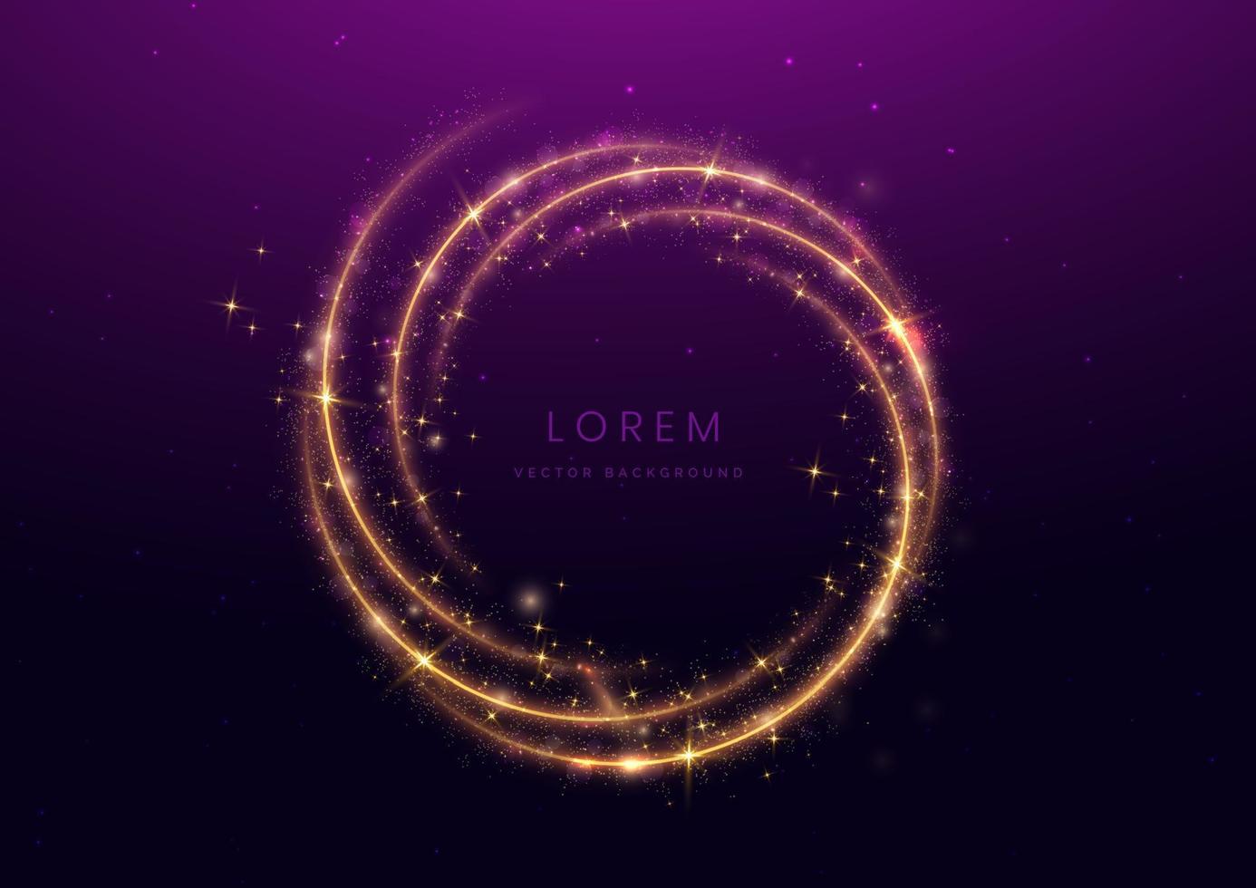 Luxury dark purple background with circle glowing golden line lighting effect sparkle. Template premium award ceremony design. vector