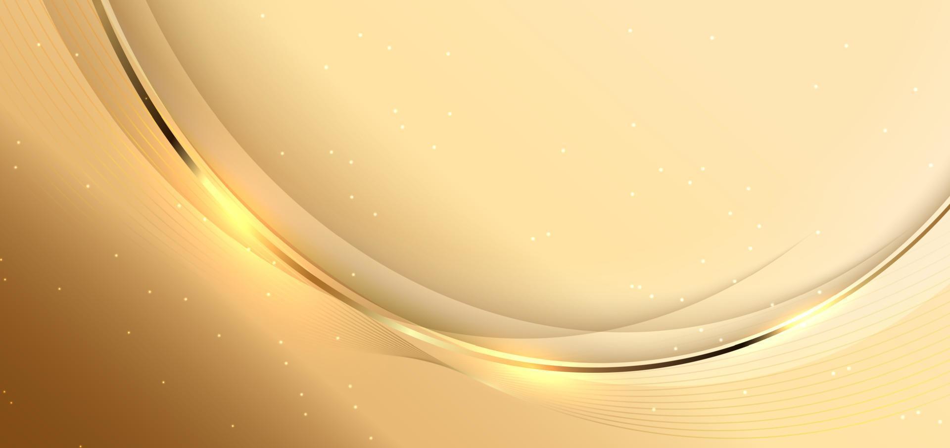 Abstract gold curved background with lighting effect and sparkle with copy space for text. Luxury design style. vector