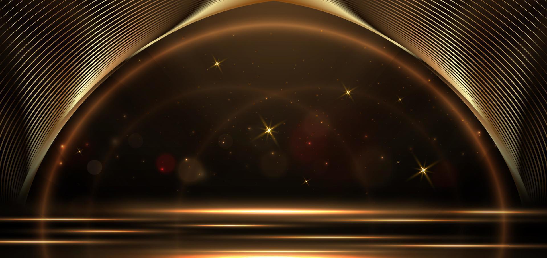 Elegant golden scene diagonal glowing with lighting effect sparkle on black background. Template premium award design. vector