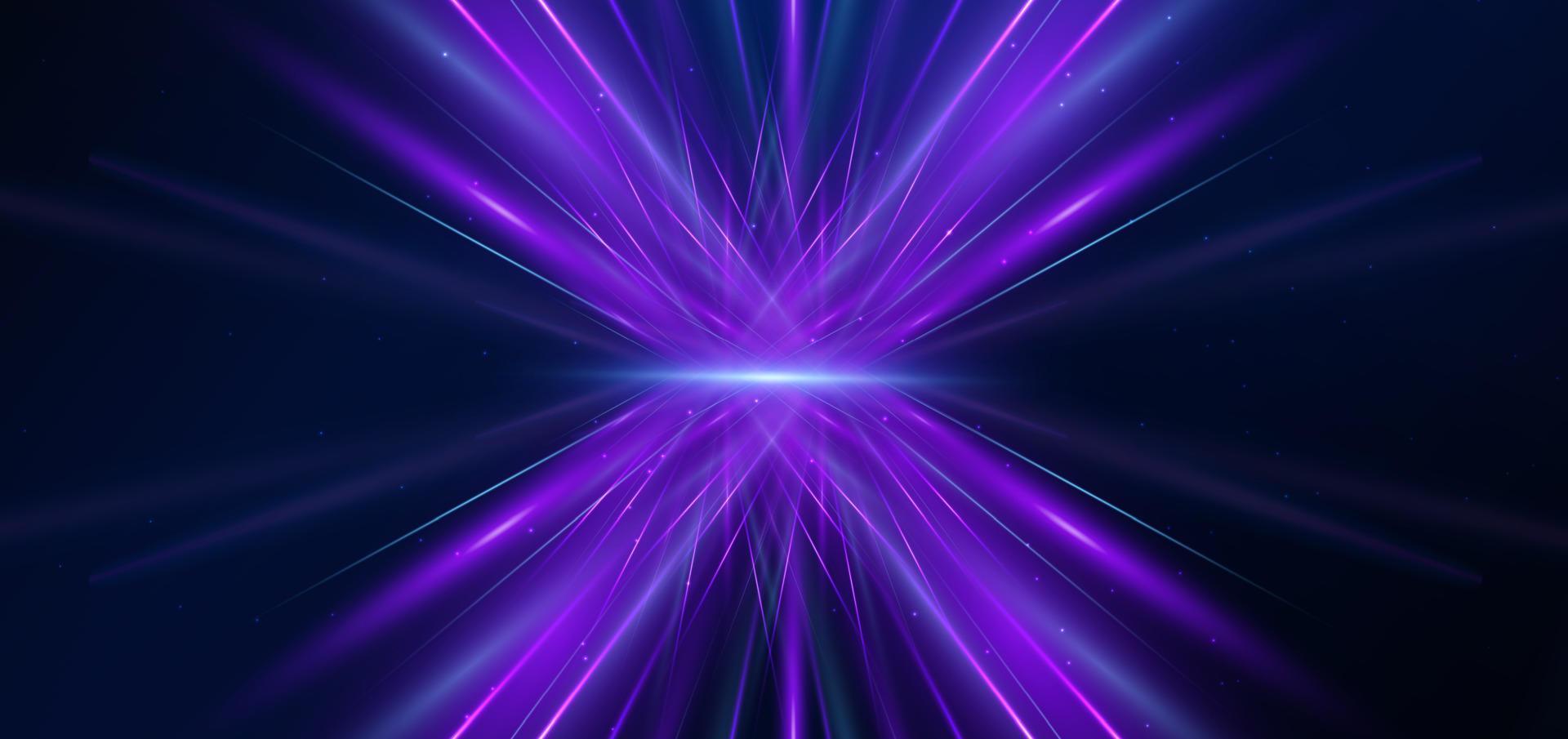 Abstract technology futuristic glowing blue and purple light ray with speed motion blur effect on dark blue background. vector