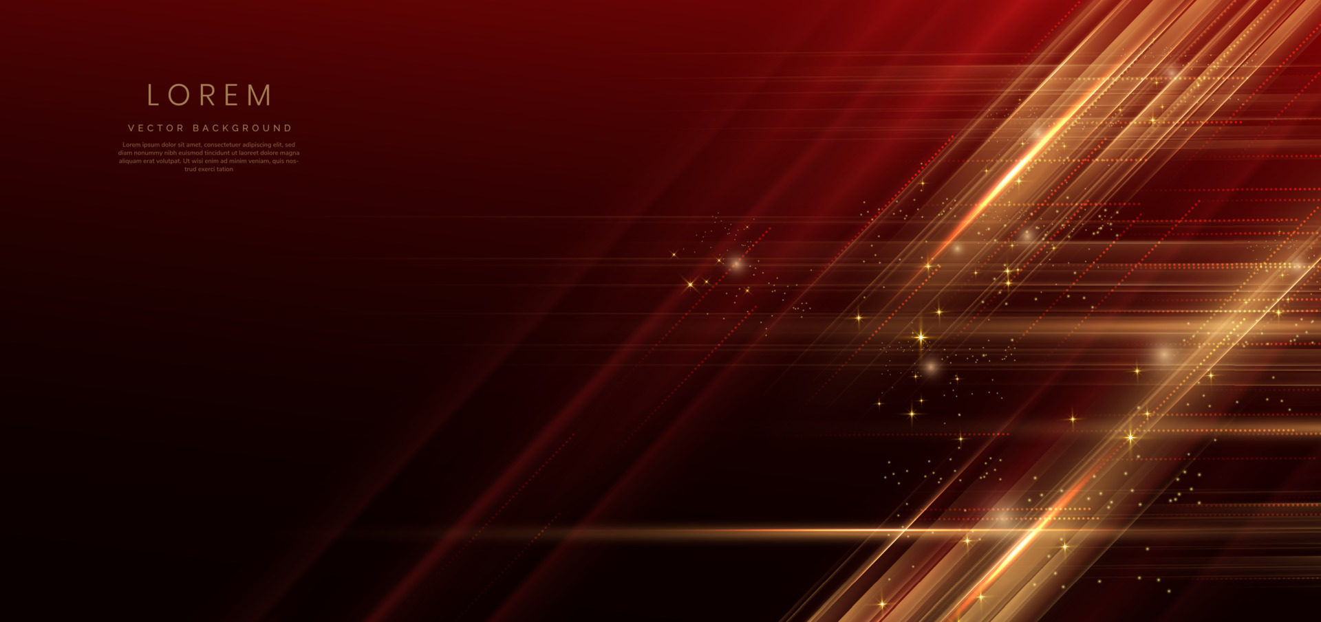 Abstract luxury golden glitter effect glowing on red background with