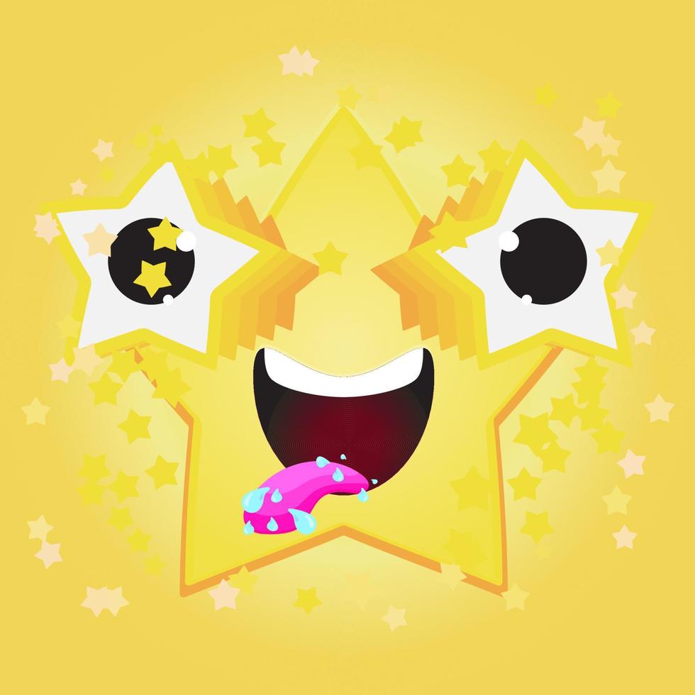 contento estrella dibujos animados personaje grande sonriente con grande estrella ojo vector