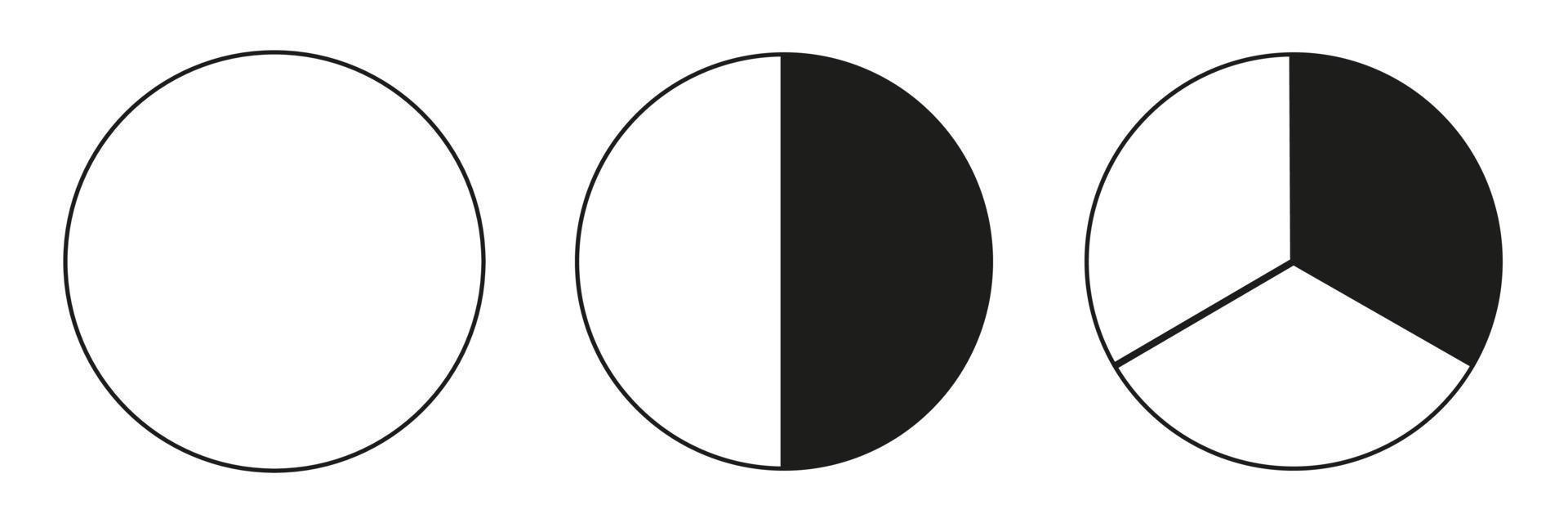 Segmented charts collection. Many number of sectors divide the circle on equal parts. Outline black thin graphics. Set of pie charts. vector