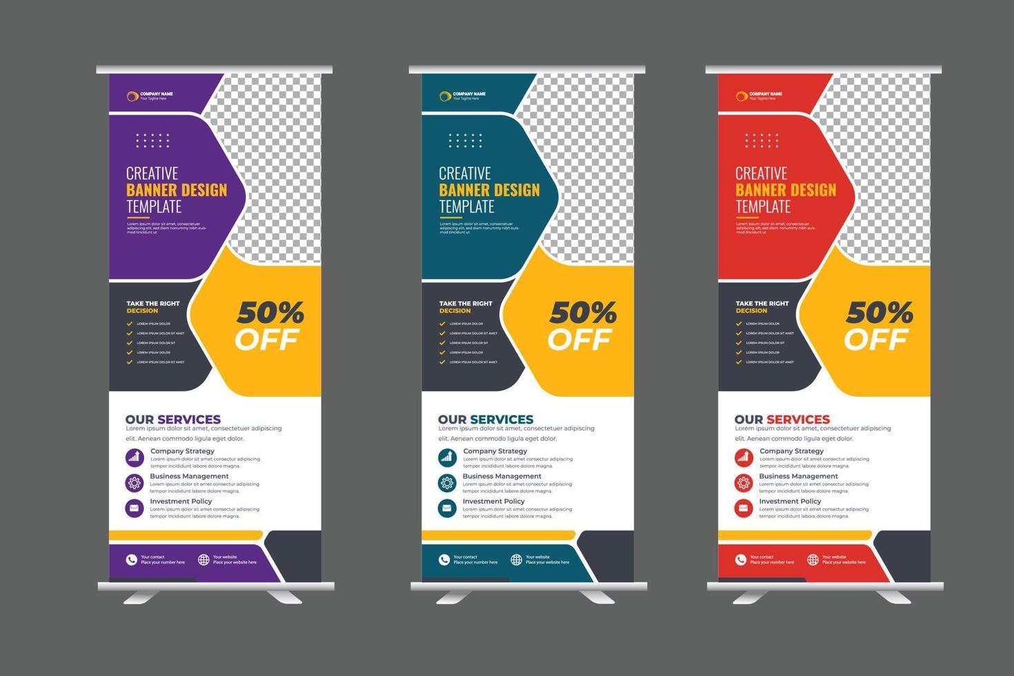 Vector corporate roll up banner design or business products template