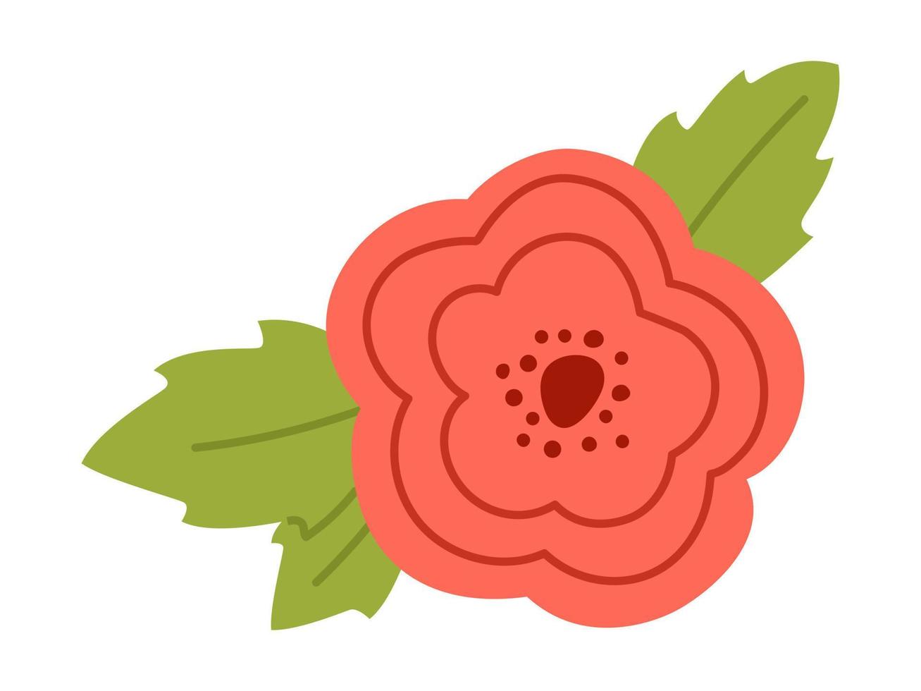 vector resumen flor en rojo color. peonía o Rosa en plano diseño. floreciente rojo flor con hojas.