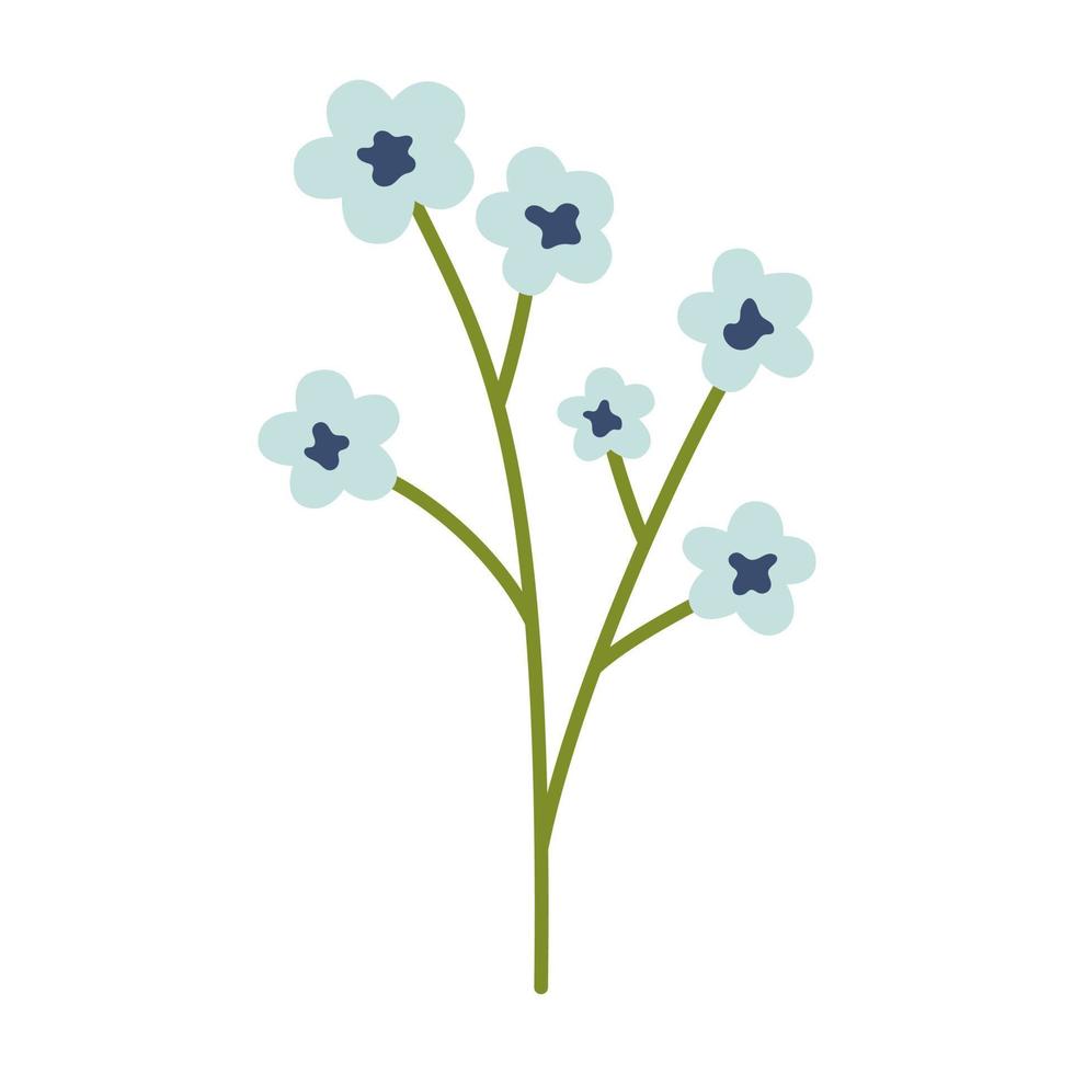 vector ilustración de planta con pequeño flores en plano diseño. ligero azul manzanilla, no me olvides o otro flores florecer flores en azul color. primavera botánico ilustración.