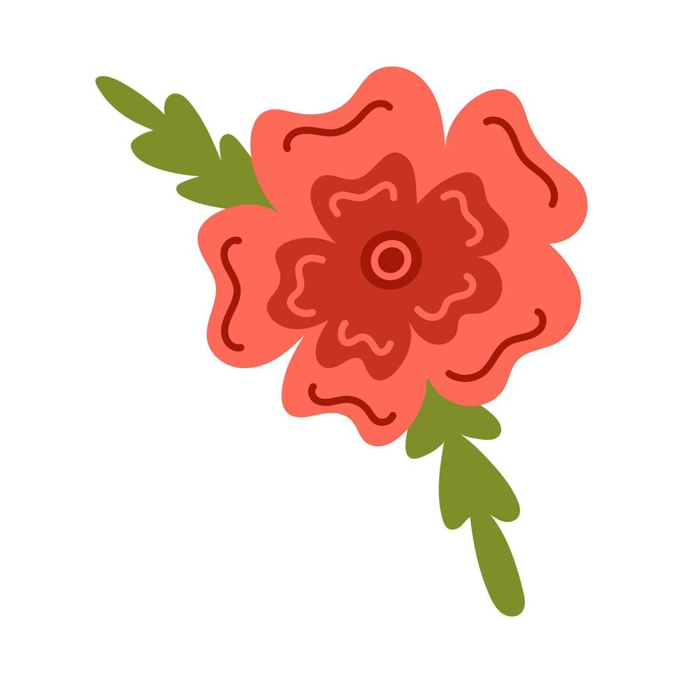 vector resumen rojo flor con hojas. elegancia rojo maravilla en plano diseño. floreciente flor en rojo color. primavera botánico ilustración.