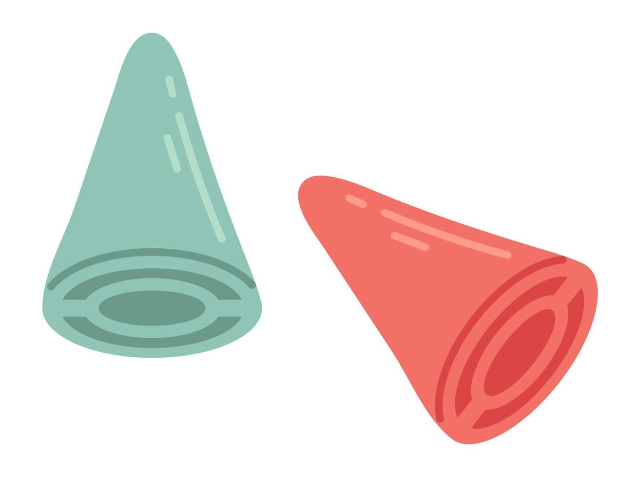 Vector needle stoppers for knitting needles. Cozy crafting hobby. Red and green needle stoppers in flat design.