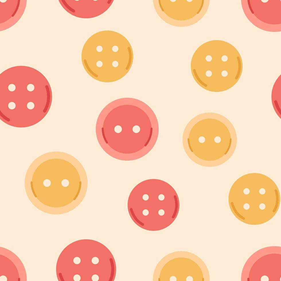 Vector seamless pattern with clothing buttons. Background with red and yellow sewing buttons. Cozy crafting hobby. Pattern with buttons in flat design.