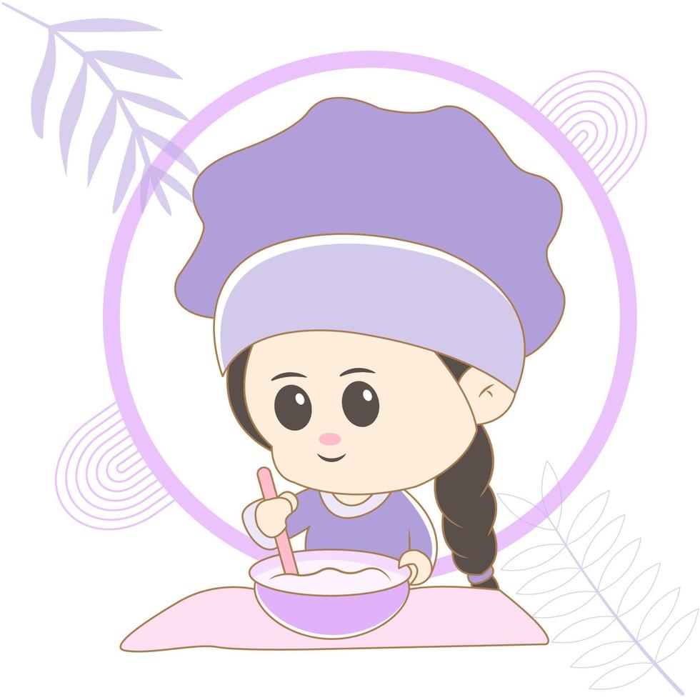 linda chibi cocinero personaje vector