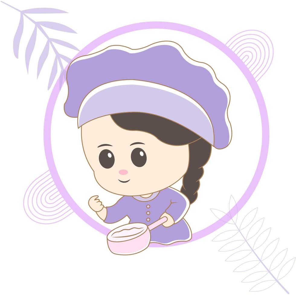 linda chibi cocinero personaje vector