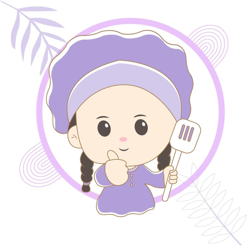 linda chibi cocinero personaje vector