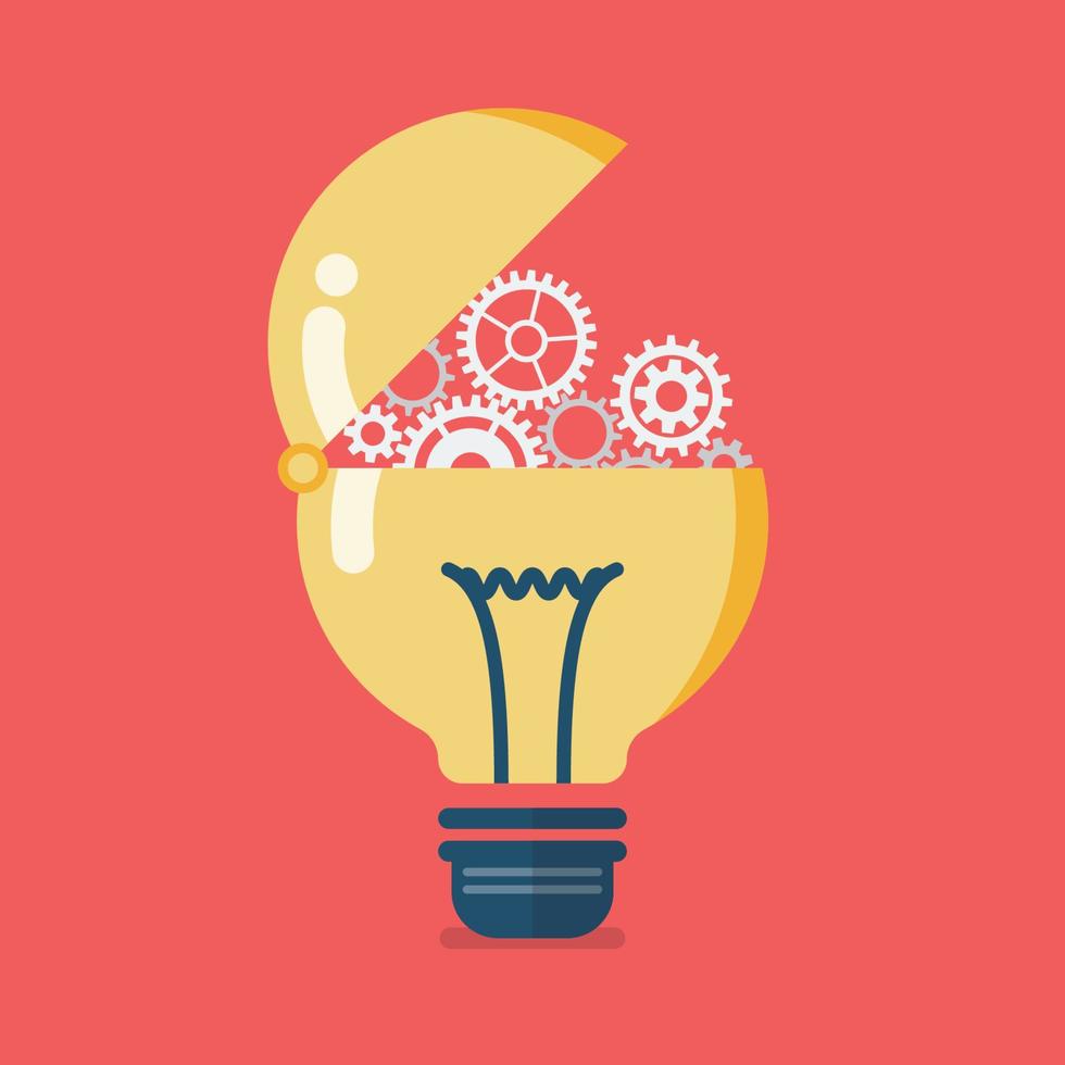 Mechanical gears in lightbulb vector