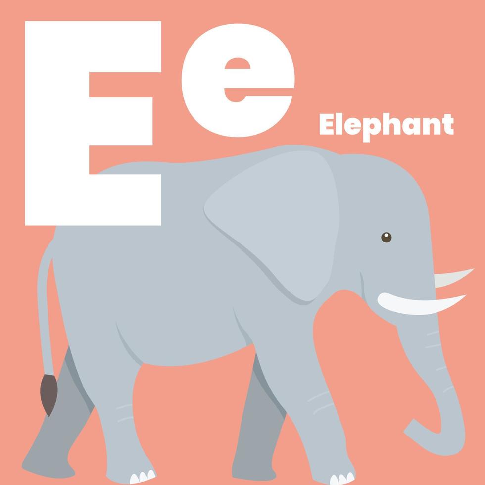 Cute children ABC alphabet flashcard words with the letter E vector