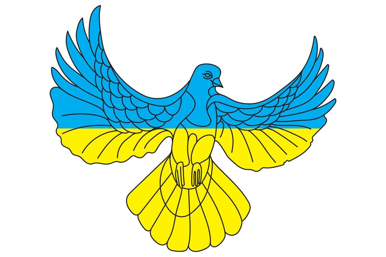 Dove of peace, in the colors of the flag of Ukraine, yellow and blue.  Vector illustration in flat style.  Isolated picture