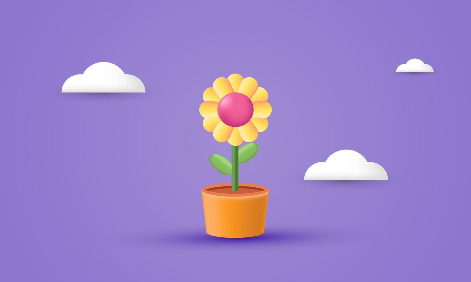 illustration realistic vector icon colorful daisy flower cartoon 3d creative isolated on background