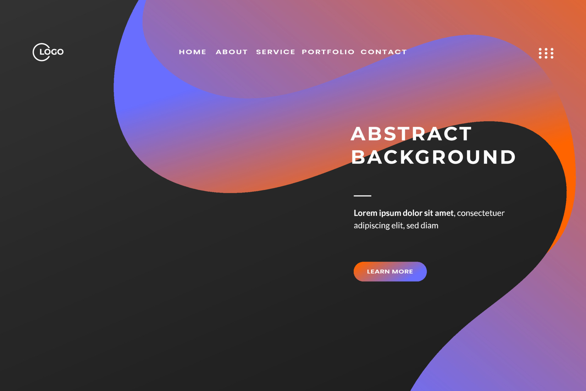 Blue Orange Abstract trendy gradient background for landing pages
