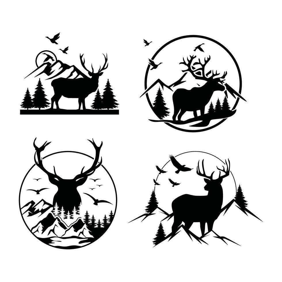 Deer mountain logo silhouette. Deer hunting logo. Hunting season, hunting shirt design vector