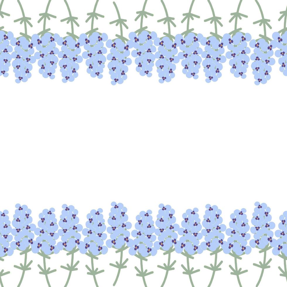 Colorful endless frame in trendy pale violet shades with flower elements. Copyspase. Isolate. EPS vector