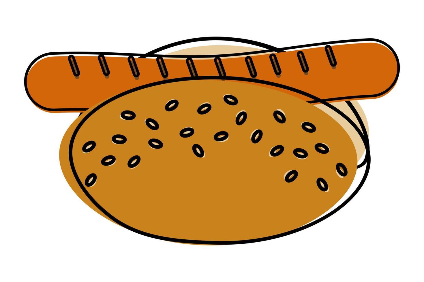Appetizing Hot dog of Bun with sesame seeds and grilled sausage in trendy coloration. Hot dog day vector