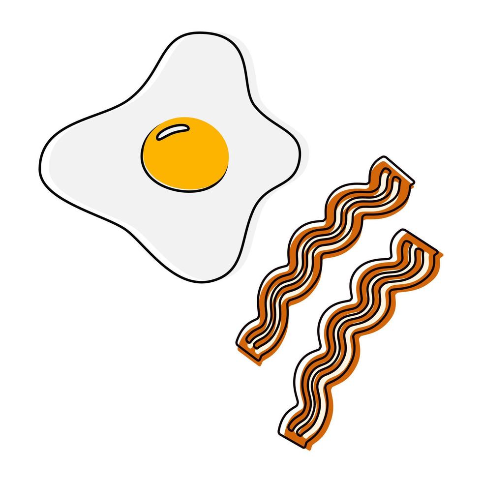 frito huevos con tiras de tocino en de moda color combinación. rápido desayuno. contento huevo día. aislar vector