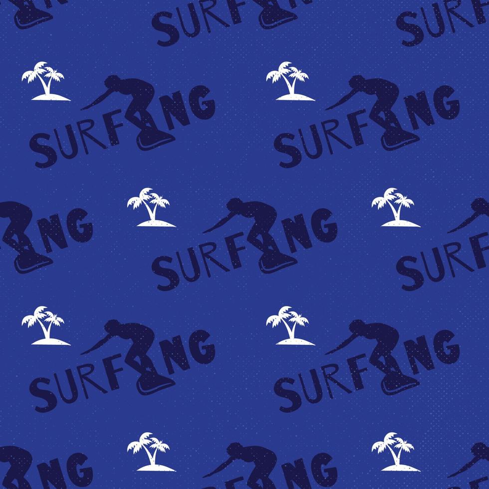 surfer and coconut tree seamless pattern with dark blue grunge background 01 vector