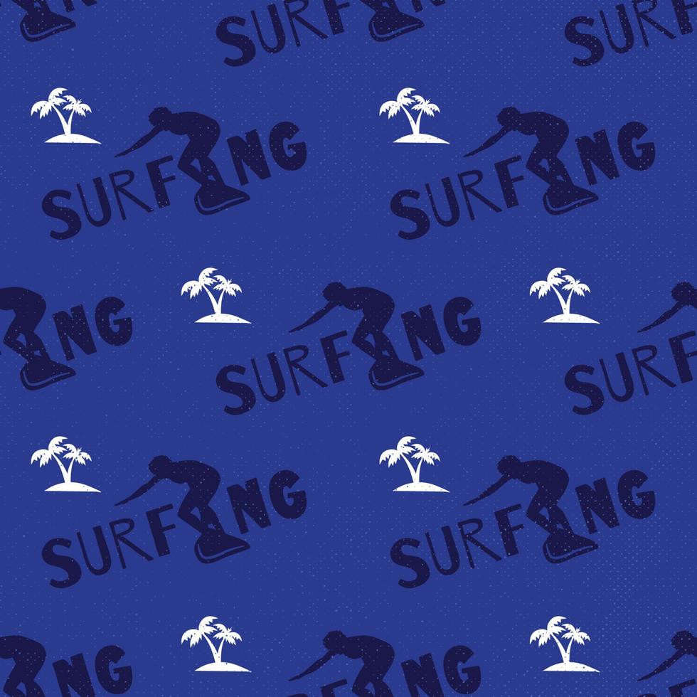 surfer and coconut tree seamless pattern with dark blue grunge background 01 vector