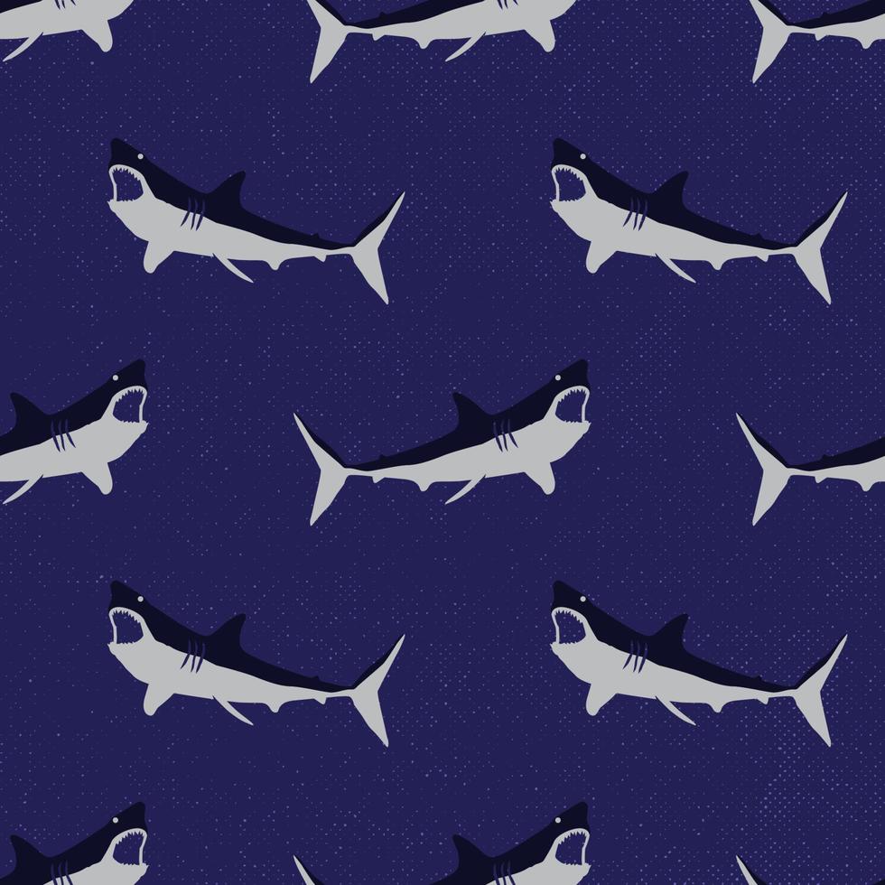 dark blue tiger shark seamless pattern with grunge background vector