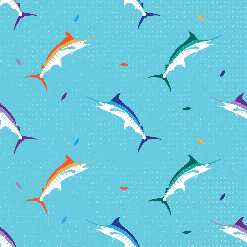 colorful marlin fish seamless pattern with grunge background vector