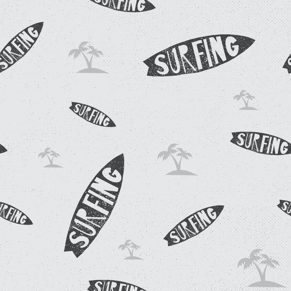 surfer board and coconut leaf seamless pattern with grunge background vector