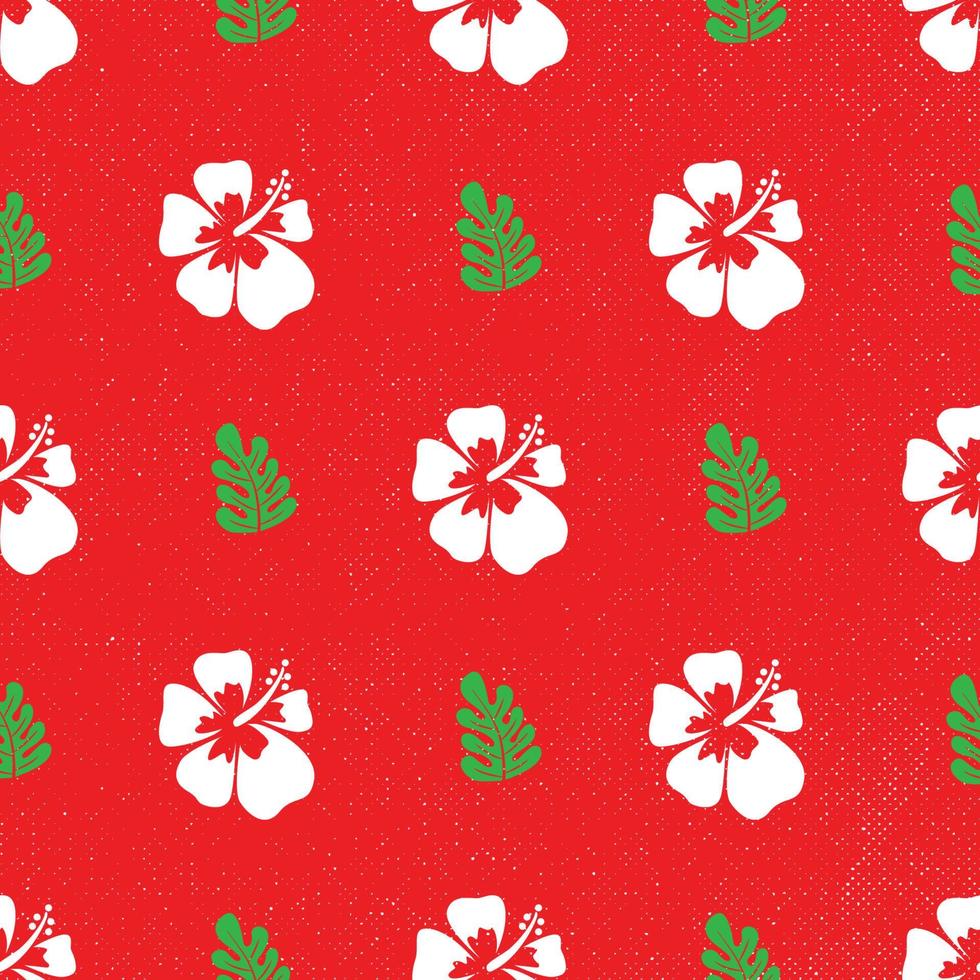 hibiscus and leaf seamless pattern with red grunge background vector