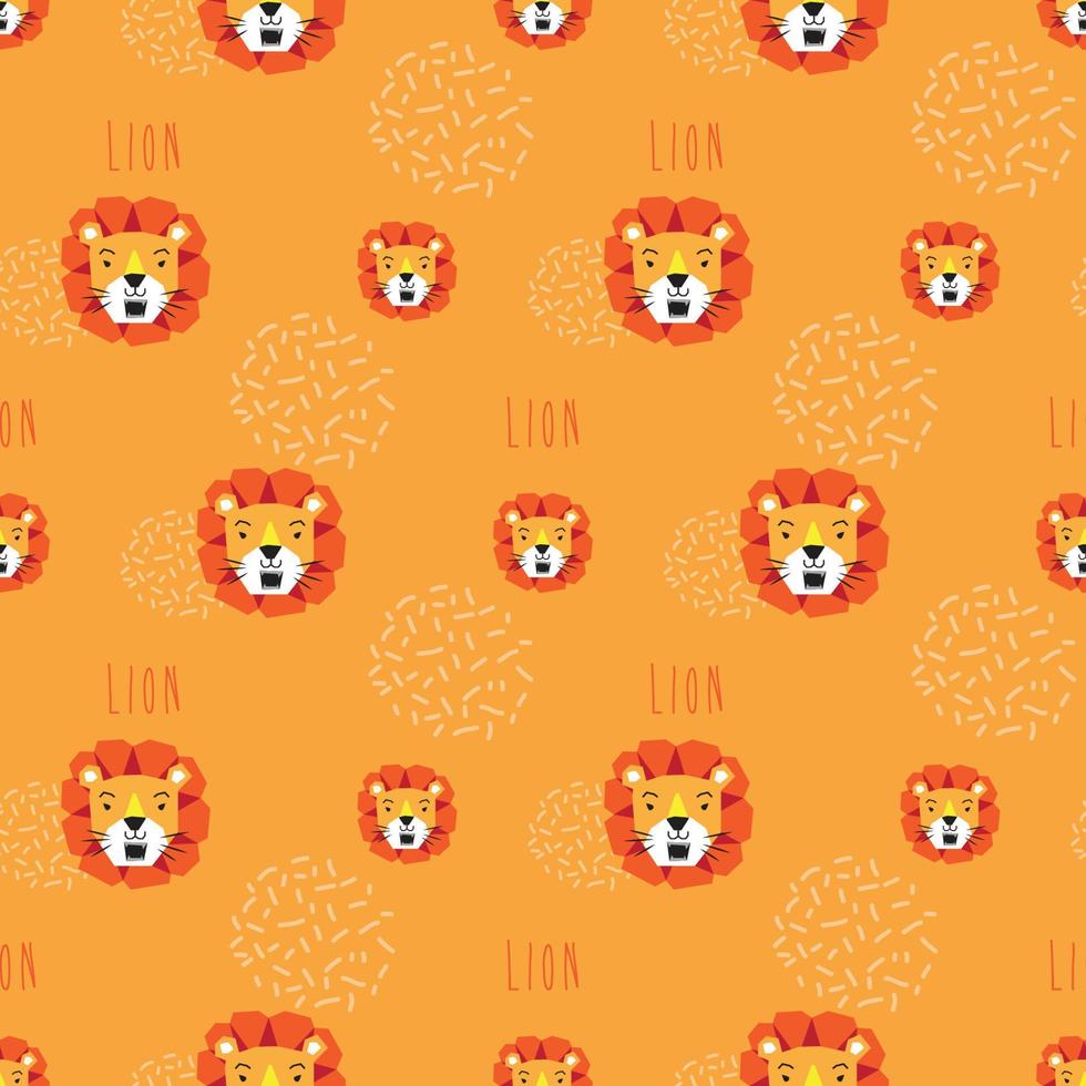 seamless pattern cute lion head with orange background vector