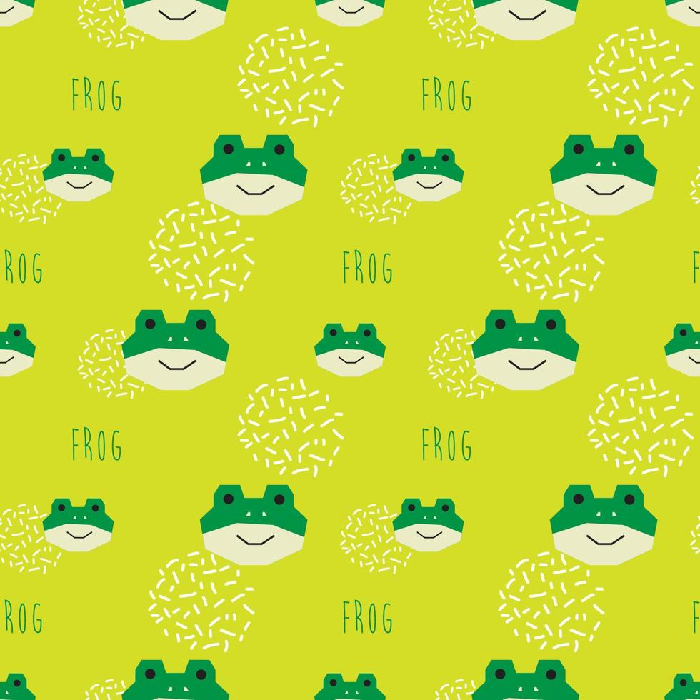 seamless pattern cute frog head with light green background vector