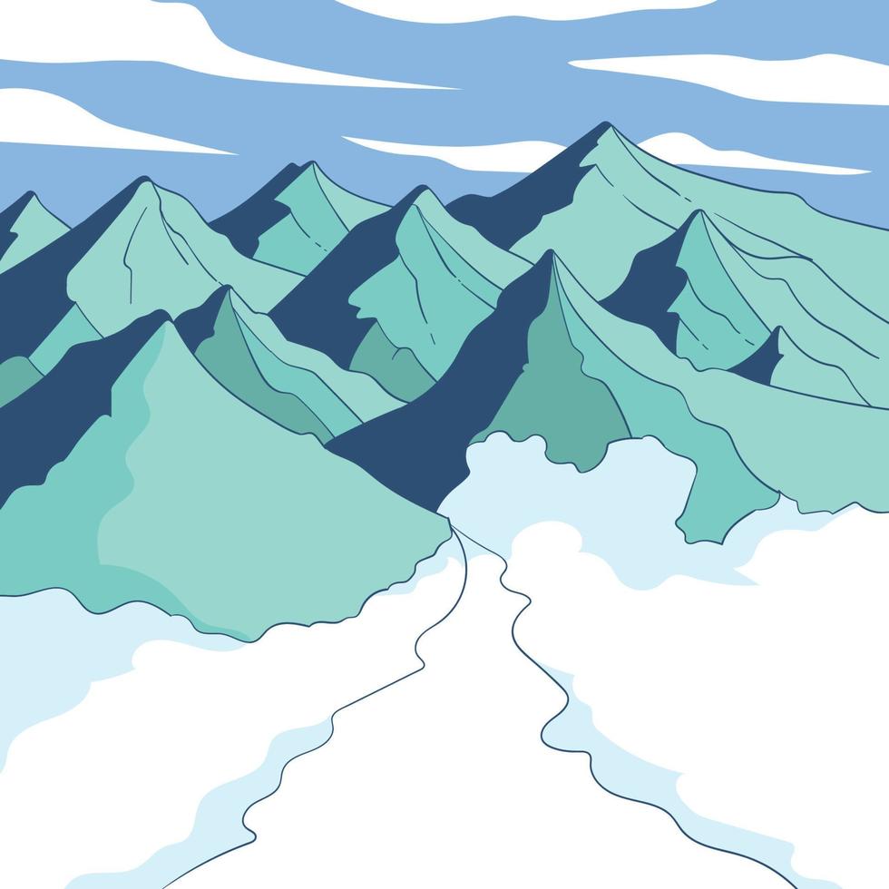 view of snowy mountains vector