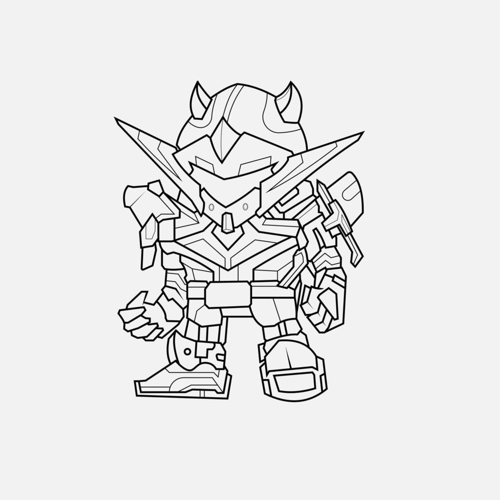 Coloring Page Outline Of Gundam cartoon robot for children Friendly mechanism. Children's toy robot. Single line draw design vector graphic illustration