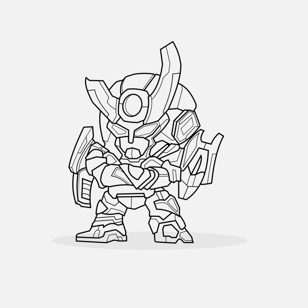 Coloring Page Outline Of Gundam cartoon robot for children Friendly mechanism. Children's toy robot. Single line draw design vector graphic illustration