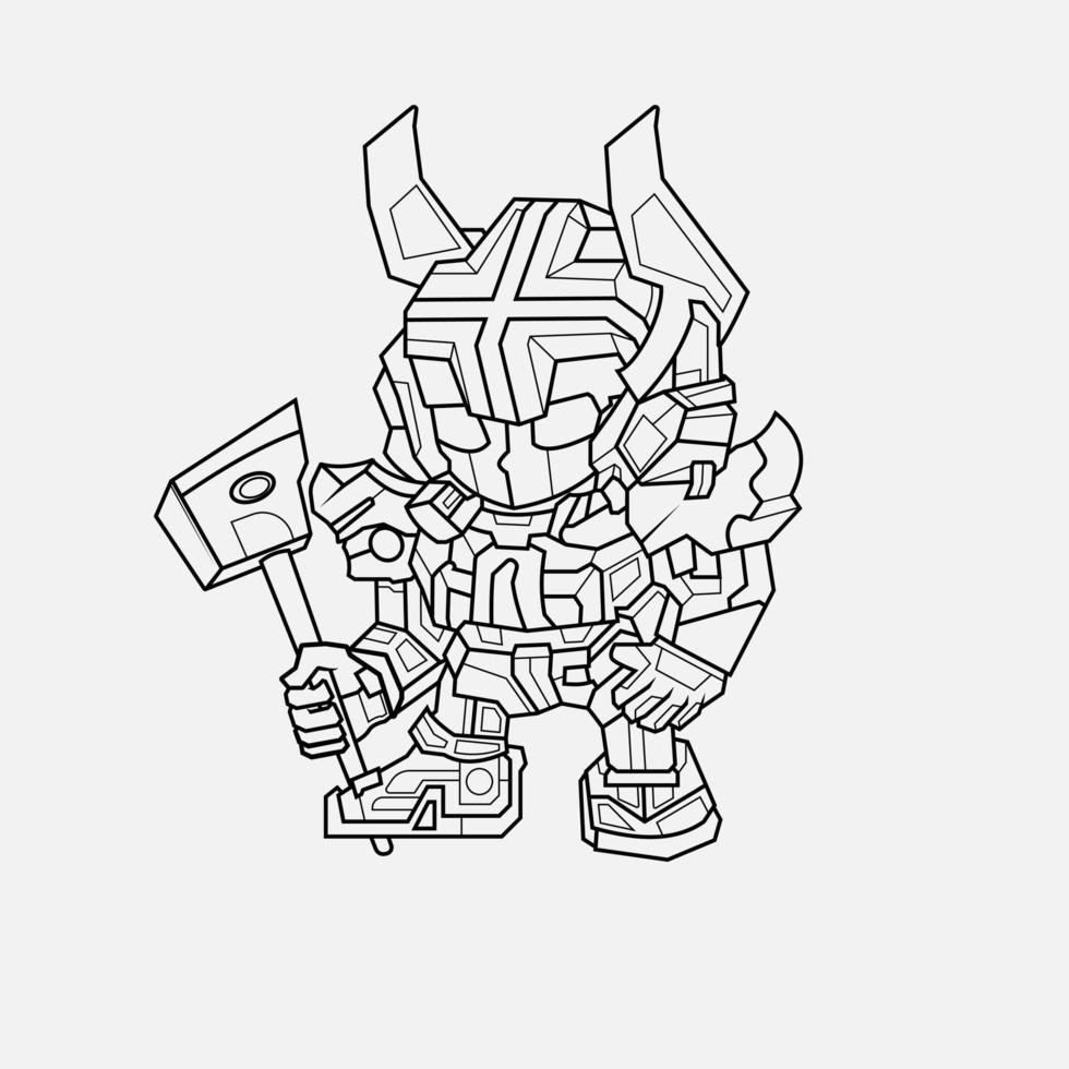 Coloring Page Outline Of Gundam cartoon robot for children Friendly mechanism. Children's toy robot. Single line draw design vector graphic illustration