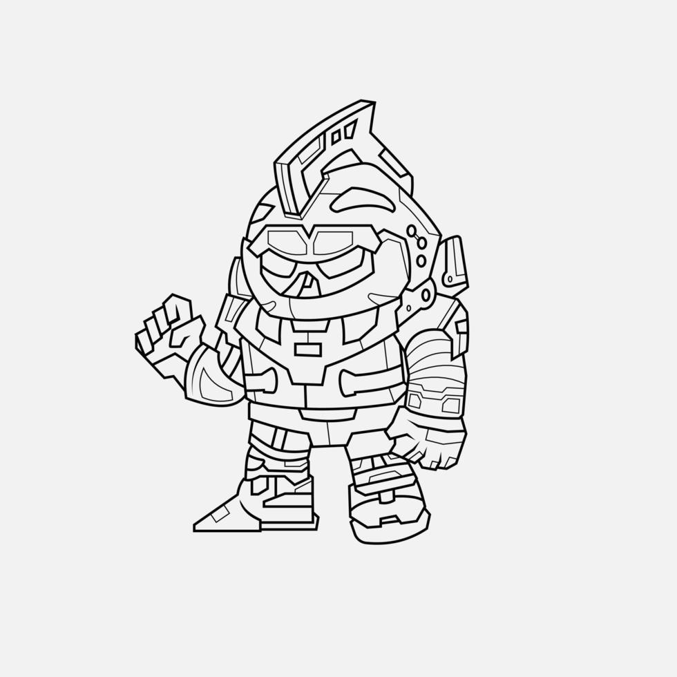 Coloring Page Outline Of Gundam cartoon robot for children Friendly mechanism. Children's toy robot. Single line draw design vector graphic illustration