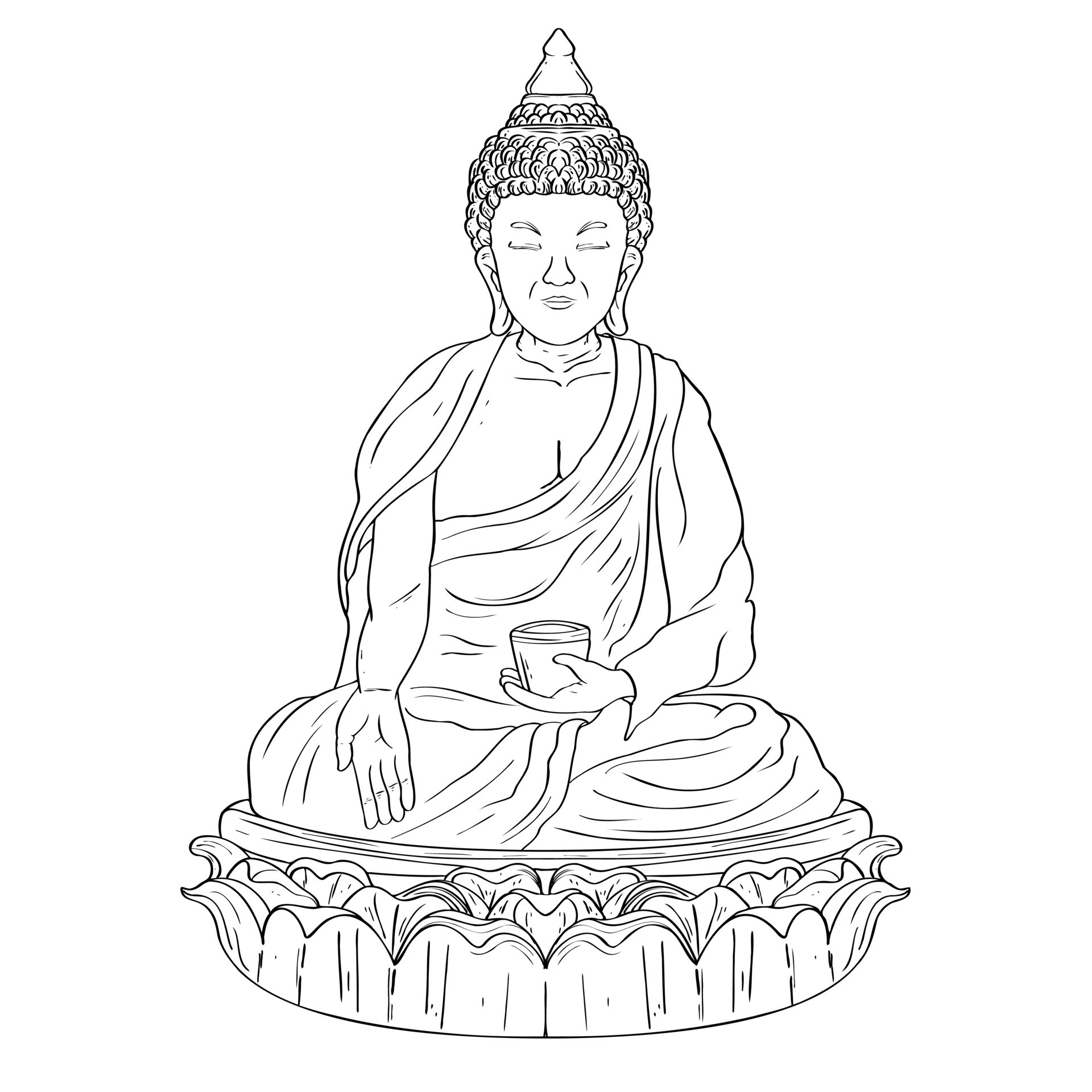 Buddha line decorative outline drawing. Sketch of a sitting or