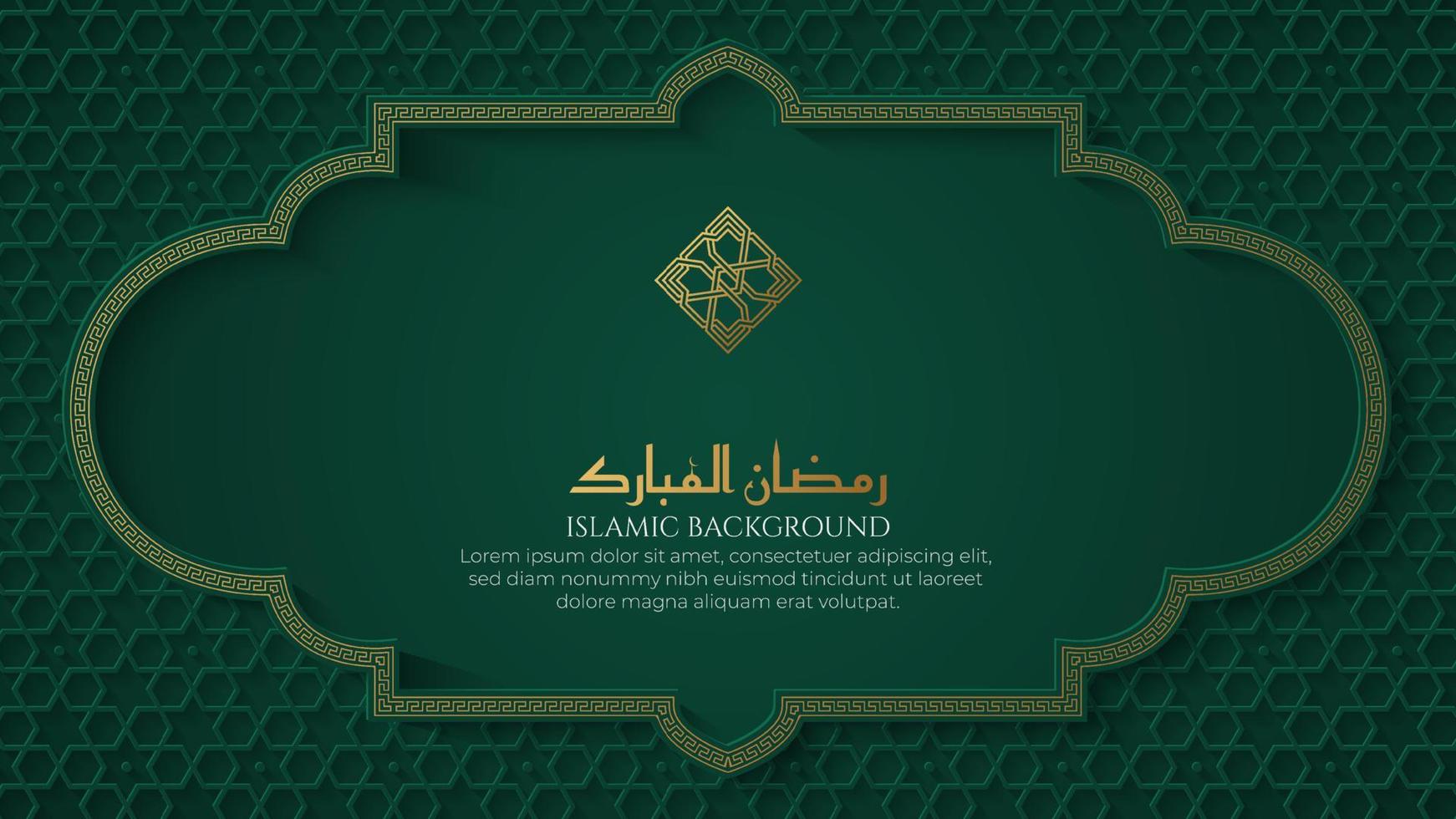 Ramadan Kareem Green and Golden Luxury Islamic Ornamental Background with Islamic Pattern Border vector