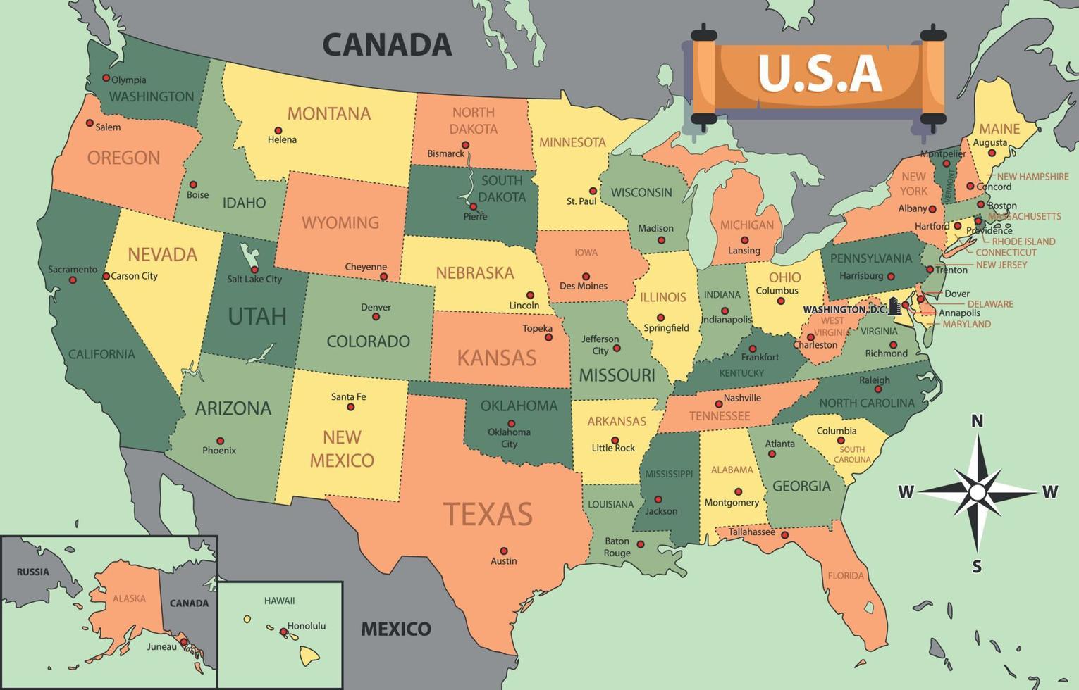 mapa del país de los estados unidos de américa vector